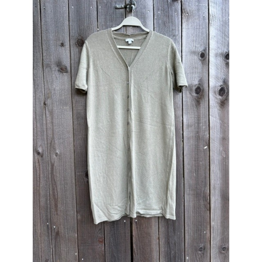 J. Jill Sage Green Linen Blend Button Front Short Sleeve Cardigan Dress Medium